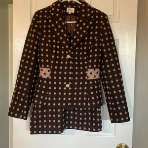 Milly of New York brown and pink polkadot suit. Skirt size 6 jacket size 10.